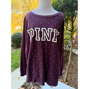 PINK Victoria's Secret Sweatshirt Womens Purple Rhinestone Crewneck Pullover L